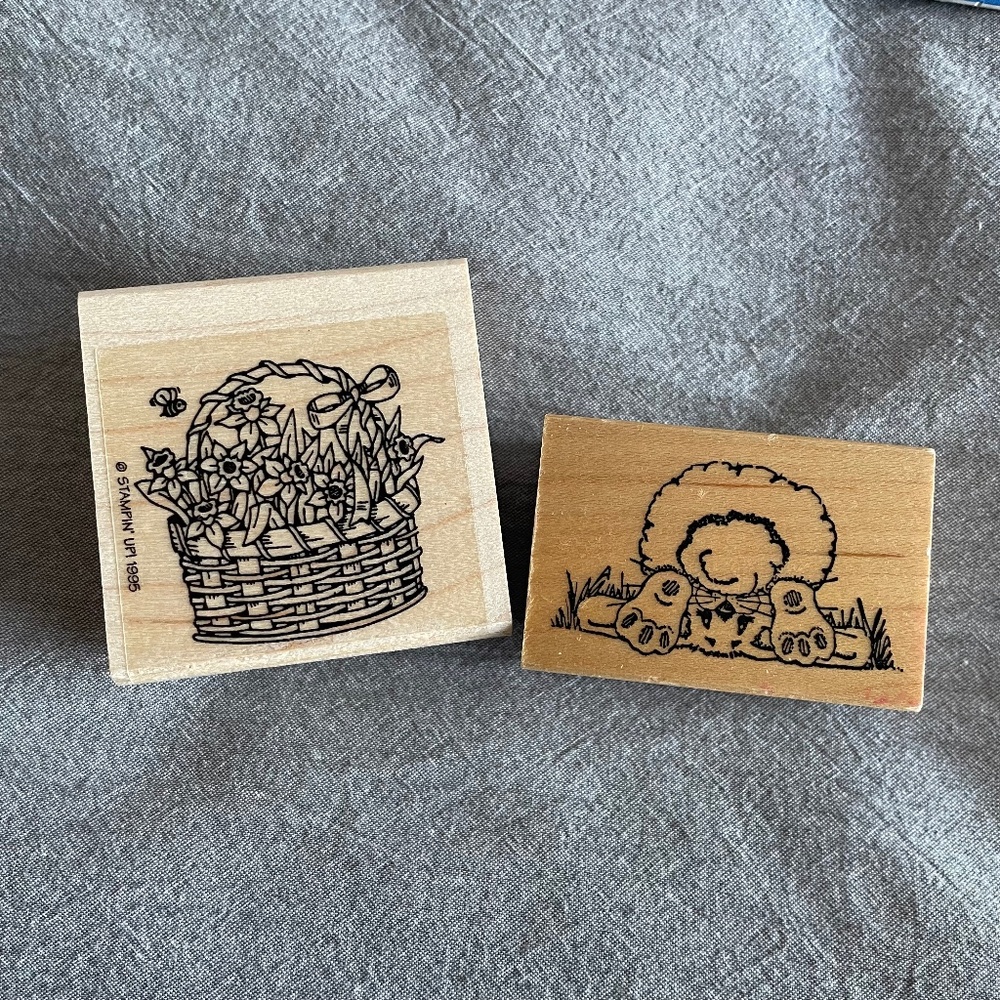 Easter Bunny Stamp, Easter Block Stamps, Flower Basket Stamp, Easter Stamps Rubb